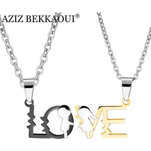 AZIZ BEKKAOUI Letter LOVE Couple Necklace Stainless Steel Lovers Necklaces & Pendants Stitching Necklace Jewelry Gift Dropship