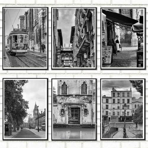 Black and White Europe Cities Photography Poster London Scenery Paris Canvas Painting Nordic Home Decoration Wall Art Pictures