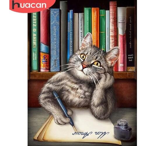 HUACAN Diamond Painting Cat Rhinestones Pictures DIY Diamond Mosaic Animal Cross Stitch Needlework Handicrafts