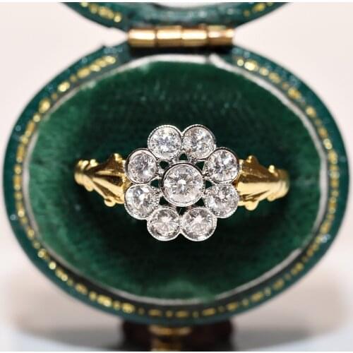 Perfect Vintage 14k Gold Natural Diamond Decorated Rose Style Pretty Ring