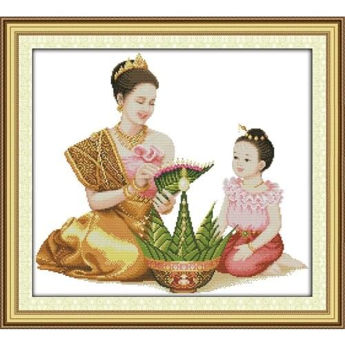 Mother and daughter Cross Stitch Kits Embroidery Needlework Kit Home Decor Printed Canvas DMC Counted printed Cross-stitch set