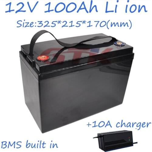 12V lithium ion battery 100Ah Rechargeable Battery RV battery with BMS for Outdoor camping and Inverter Solar energy+10A charger