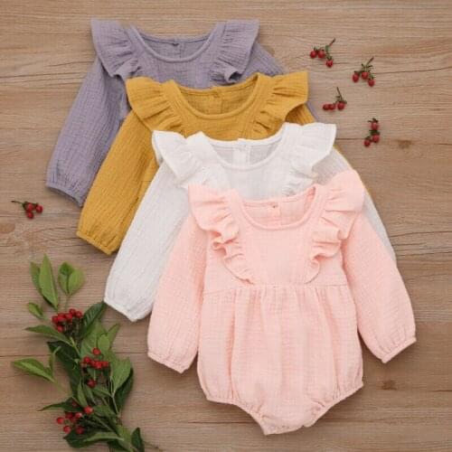 Cute Newborn Baby Girls Clothes Long Sleeve Casual Solid Infant Bodysuits Jumpsuits Princess Ruffle Party Little Baby Costumes