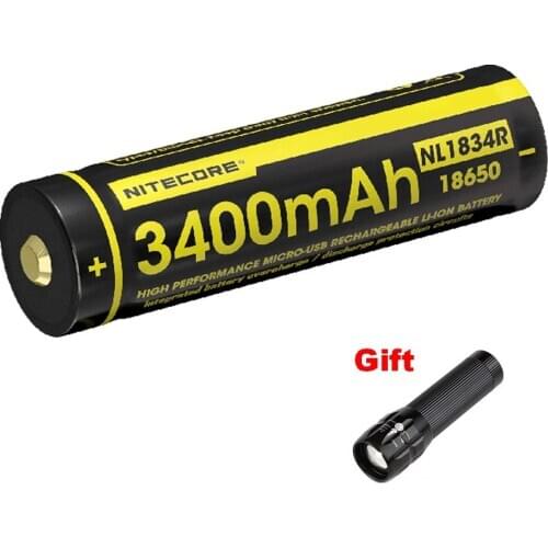 NITECORE NL1834R 3400mAh 18650 Battery High Performance Micro-USB Rechargeable Li-ion Battery 12.24Wh 3.6V for LED Flashlight