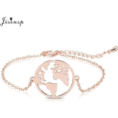 Jisensp 2019 New Arrival Trendy World Map Stainless Steel Bracelet for Women Simple Earth Bracelets Bangels Fashion Jewelry