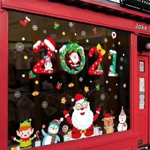 Christmas Decoration Stickers Glass Door Stickers Shop Interior Window Christmas Tree Elderly Snowflake Ornaments Decoration
