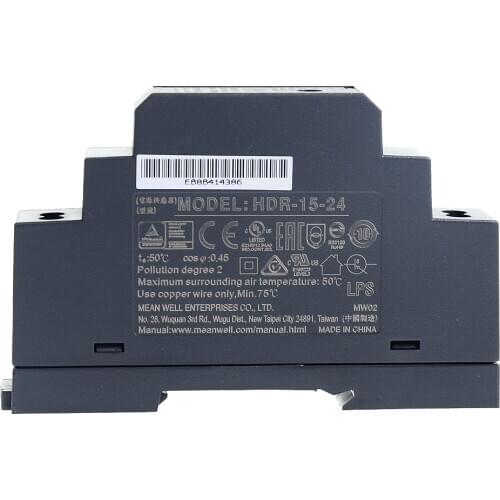 Original Mean Well HDR-15-24 DC 24V 0.63A 15.2W meanwell Ultra Slim Step Shape DIN Rail Power Supply