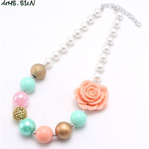 MHS.SUN charm baby flower beads necklace fashion girls children chunky bubblegum handmade necklace jewelry for toddler gift 1PC