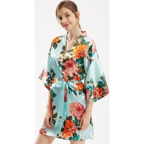 Sexy Mini Sleepwear Women Homewear Print Bride Wedding Robe Kimono Bathrobe Over Size Intimate Lingerie Half Sleeve Nightwear