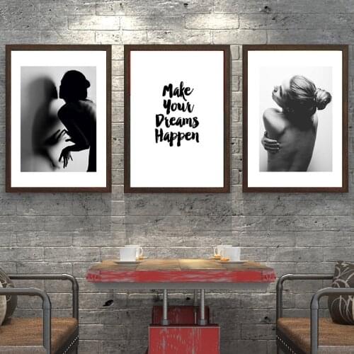 Figure Girl Print Home Decor Wall Art Nordic Canvas Painting Black W Print Letter Quote Poster Bedroom Living Room Picture