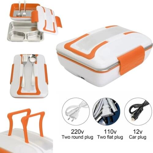Portable Car Truck Electric Heating Lunch Box Travel Food Warm Heater Storage Container Stainless Steel Rice Cookers Box Warmer