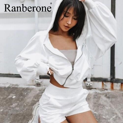 Casual Solid Womens Tracksuit Hoodie Jacket + Shorts Fitness Workout Set Running Sportswear Gym Suits Wear Running Clothes