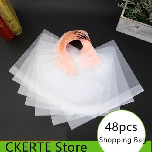 48PCS Transparent plastic bag Plastic Clothes Bag Plastic Printed Gift Pouch Clothing Store Packet Shopping Bags with Handle