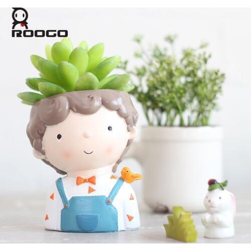 Roogo Curly Boy Flower Pot Modern Home Garden Cactus Planters For Succulent Pots Office Balcony Decor Home Decorations