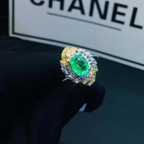 925 silver inlaid natural emerald ring, the woman ring, birthday anniversary gift 6mmx8mm