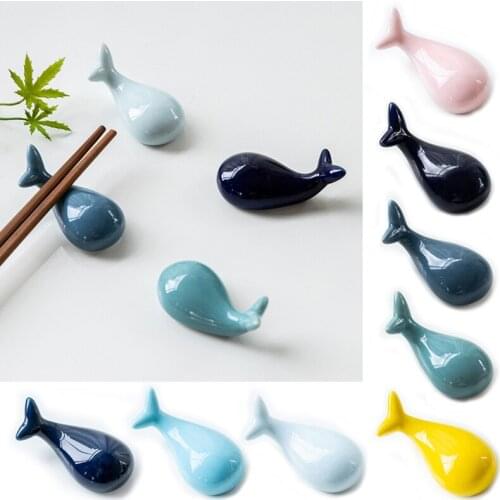Cute Cartoon Dolphin Shape Chopsticks Holder Ceramic Spoon Forks Rest Rack Home Kitchen Dining Table Art Craft Decoration