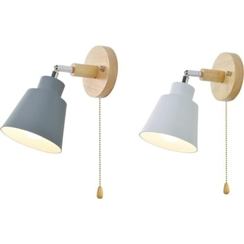 Nordic Wooden Wall Lamp Bedside Wall Lamp Sconce Wall Light for Bedroom Corridor with Zip Switch Freely Rotatable-ABUX