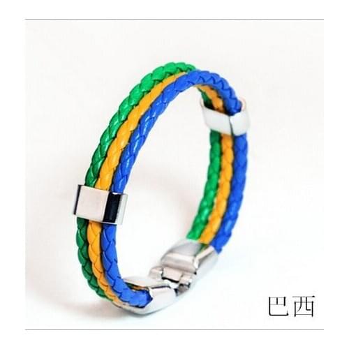 50% discount Unisex national flag brazil italy france Surfer style leather rope bracelet friendship Wristband bangle gift