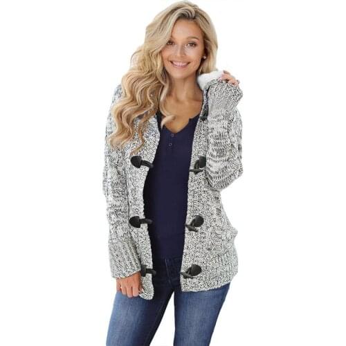 Autumn Winter Sweater Fleece Women Fashion Casual Oversize Hooded Sweater Jackets Rope Buckle Warm Wool Lining Knitted Cardigan