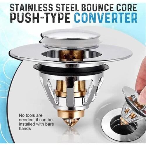 Bathroom Sink Drain Plug with Strainer Basket Press Type Drain Stopper Hair Catcher for Home Kitchen