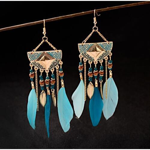 Vintage Womens Ethnic Semicircle Alloy Beads Drop Earrings Feather Fashion Jewelry Gypsy Boho Earrings Oorbellen Jhumka