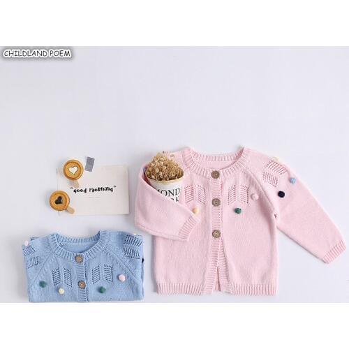 Knitted Baby Clothes Autumn Pompom Newborn Baby Sweater 100% Ciotton Infant Baby Girls Boys Sweater Cardigan Coat