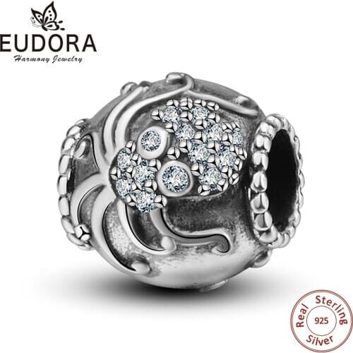 EUDORA 925 Sterling Silver Clear CZ Octopus Charms Beads Fit Bracelet & Bangles Necklace Jewelry DIY Jewelry Making Gift Z031