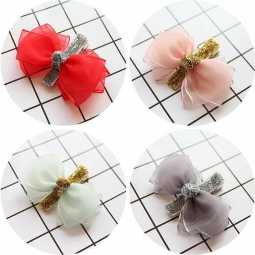 10pcs/lot Snow Yarn Bow Hair Clip Colors Shiny Bow Princess Hairpins Sweet Kids Barrette Hair Accessories Headdress