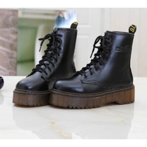 Female Autumn Winter Boots Genuine Leather Boots Soft Fur Lace up Shoes Flat Platform Boots Round Toe Ladies Boots Dropshipping