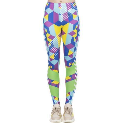 Women Fashion Leggings High Elasticity Legins Workout Jogging Pants Fluorescent Geo Cubic Printing Sport leggins