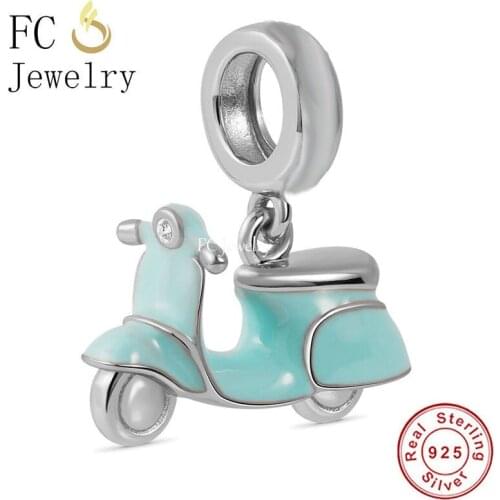 FC Jewelry Fit Original Charm Bracelet 925 Sterling Silver Mini Green Enamel Motorcycle Bike Bead For Making Women Berloque 2021