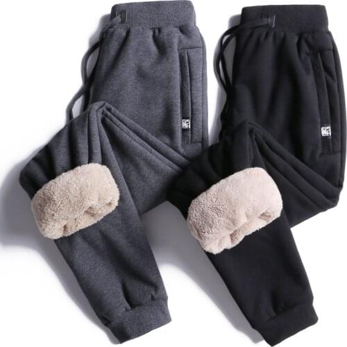 Winter Solid Color Lamb Velvet Feet Pants Men Lambskin Trousers Sweatpants Large Size Pants7XL 8XL Youth Casual Pants Male 2019