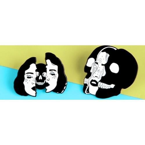 Broken Divided Skull Face Broken Skull Brooch Woman‘s Face Broken Skull terror Halloween Badge Jewelry Lapel Pin Badge Spille