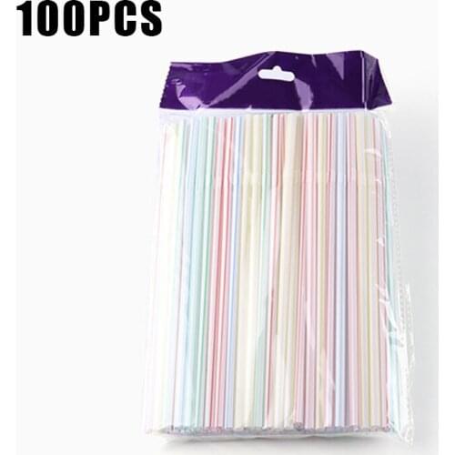 100pcs Disposable Straws Flexible Plastic Straws Striped Multi Colored Rainbow Drinking Straws Straw Bar Accessories