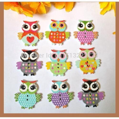 120pcs Mix 2 Holes White Colorful Dot Cute Owl Wooden Buttons For Craft 23*25mm Sewing Accessories Flatback Scrapbooking botoes