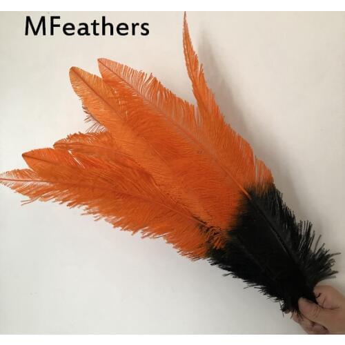 50PCS/Lot Two Tone Dyed Orange with Black Tips Ostrich Feather 50-55CM Nandu Ostrich Plume Clipped Feathers Carnival Decorations