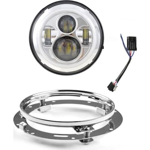 7inch Round LED Halo Headlight with White Amber Turn Signal Conversion Kit+7" Headlight Mounting Bracket for 1994-2013 Touring