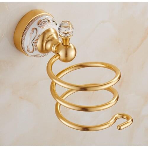 Aluminum Hair Dryer Holder Bathroom Shelf Bolt Inserting Ceramic Base Bath Hardware Free Shipping Gold Bathroom Accessories