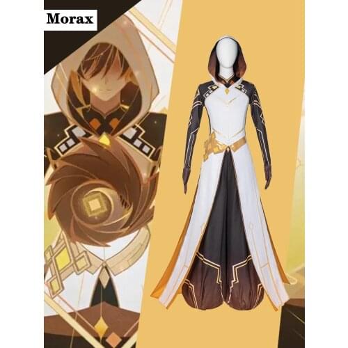 Anime GENSHIN IMPACT Gott Kostüm Moraxe Cosplay Kostüm Projekt Rock King Zhongli Halloween Jacke Und Hose Set Einfache Version