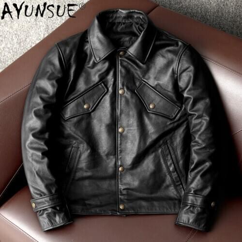 AYUNSUE Genuine Leather Jacket Men Short Korean Cowhide Coat Casual Mens Jackets and Coats Puls Size 5xl 2020 Veste Cuir Homme