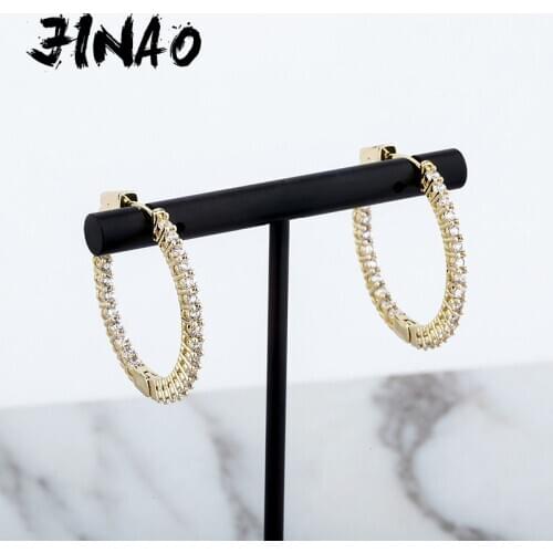 JINAO Big Circle Earrings High Qualtiy Iced Out Micro Pave Cubic Zirconia Round Earrings Hip Hop Fashion Jewelry Gift For Women