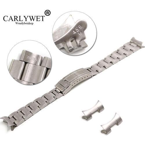 CARLYWET 20mm Stainless Steel Links Hollow Curved End Deployment Glide Lock Clasp Brushed Buckle Bracelet for 70216 455B
