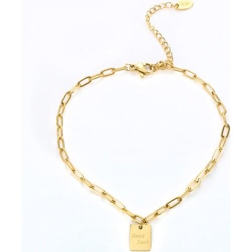 Fashion Good Luck Pendant Anklets Foot Chain Stainless Steel Adjustable Bracelet Summer Beach Barefoot Chain Jewelry For Women