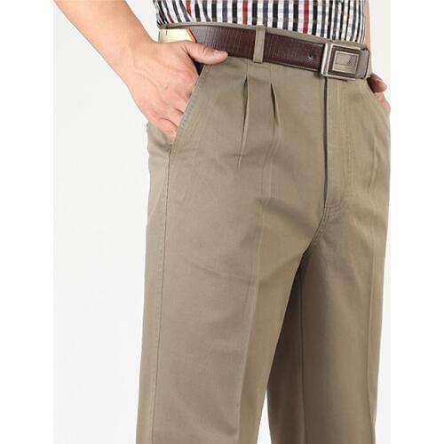 ICPANS Straight Loose Casual Pants Men Pleated Classic Basic High Waist Thick Autumn 100% Cotton Black Office Trousers 42 44 46