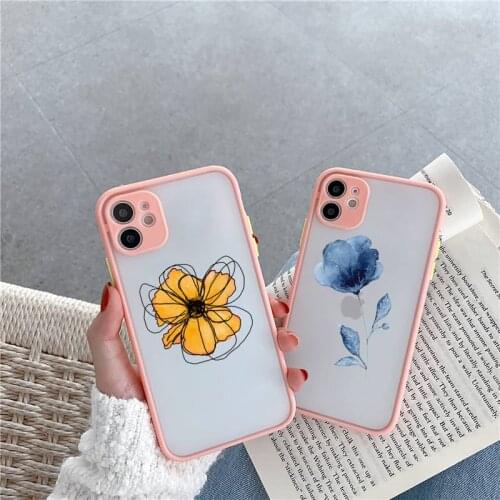 Watercolor flowers gold leaves Phone Case For iPhone 12 11 Mini Pro XR XS Max 7 8 Plus X Matte transparent Pink Back Cover