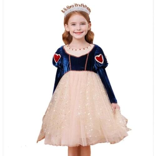Girls Long Sleeve Princess Dress Children Halloween Xmas Costume Velvet Mesh