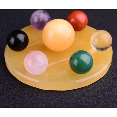 Feng Shui seven star array natural color crystal ball + plate base decoration