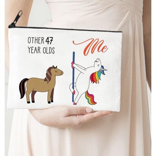 47 Year Olds Makeup Bag Flowers Horse Printed Canvas Storage Bag 2021 Funny Horse Cosmetic Bags for Bride Gift Animal Cosmetic