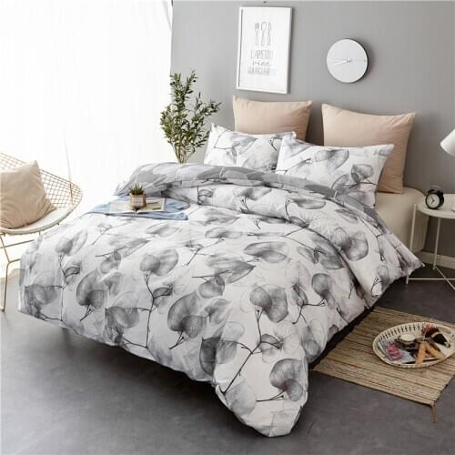 Simple Nordic Home Textile Bedding Set Queen 3 Pcs Quilt Cover Leaves Flowers Bedroom Comforter Set roupa de cama casal T285