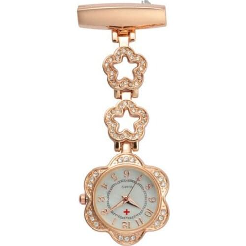 L5YC Fashion Women Pocket Watch Clip-on Fob Quartz Brooch Five-pointed Star Hanging Watch Crystal Clock For Medical Doctor